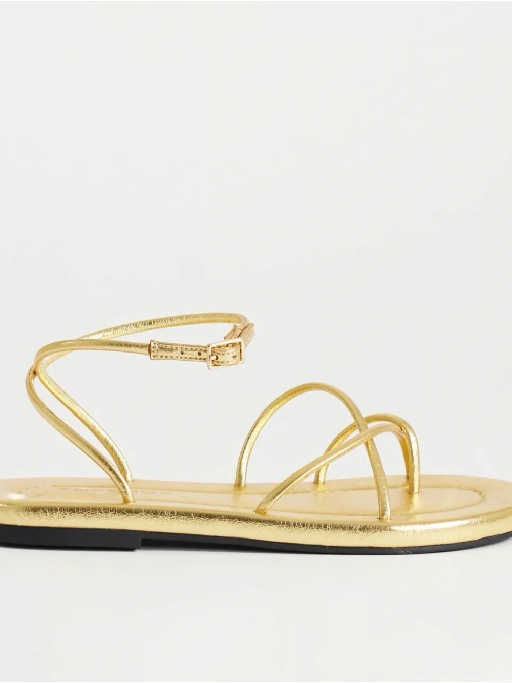 Metallic Gold Strappy Ankle‑Buckle Sandals for Women